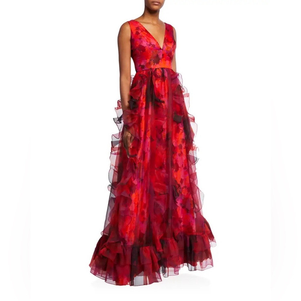 Flor et. al Organza Cascading Ruffle Gown, Evening Gown, Wedding guest dress